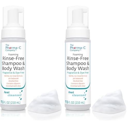 The Pharma-C Company Foaming Rinse Free Shampoo & Body Wash [2 pack] - Waterless - Hospital Tested Gentle No-Rinse Formula Leaves Hair & Body Fresh & Clean (Fragrance & Dye Free)