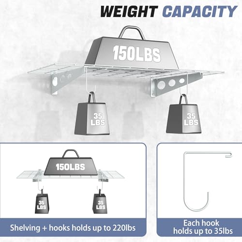 White Wall Mount Garage Shelves 2 Pack 24x48 Inch Heavy Duty Storage