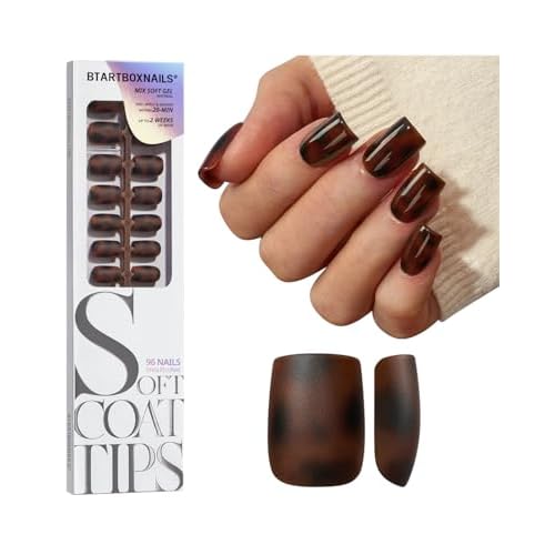 BTArtboxnails SOFTCOATTIPS Press On Nails - Tortoiseshell Short Square Press On Nails, 96Pcs Salon Quality Soak Off Soft Gel Nail Tips in 16 Sizes