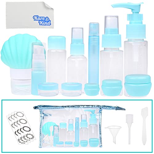 Travel Bottle Set - Refillable - TSA/Airline Approved - 12 Bottles and Jars - 3 Tools (Pipette, Funnel and Mini Spatula) - For Downsized Portions of Your Favorite Cosmetics, Lotions and Creams