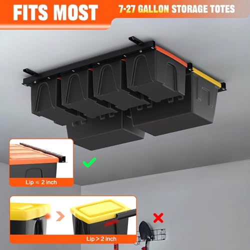 TORACK Black Garage Overhead Ceiling Bin Storage Rack - Heavy Duty Steel
