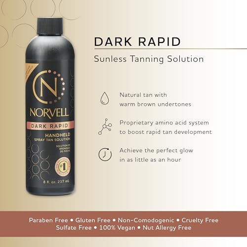 Norvell Premium Spray Tan Solution Dark Rapid 8 Fl. Oz ? Professional Sunless Tanning Formula for Fast Natural Bronze Glow, Streak Free, Long Lasting Color