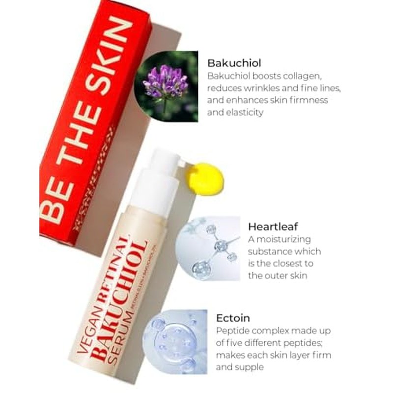 BE THE SKIN Vegan Retinal Bakuchiol Serum - Retinal 1120ppm + Bakuchiol 20000ppm, 5 Peptides & Ceramides, Helps Smooth Look of Fine Lines & Pores | Korean Anti-Aging Night Serum 0.68 oz