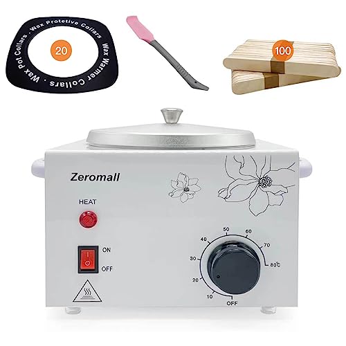 Single Pot Wax Warmer Set with 122 Wax Sticks, Collars & Scraper - Professional Electric Facial Skin SPA Equipment with Adjustable Temperature