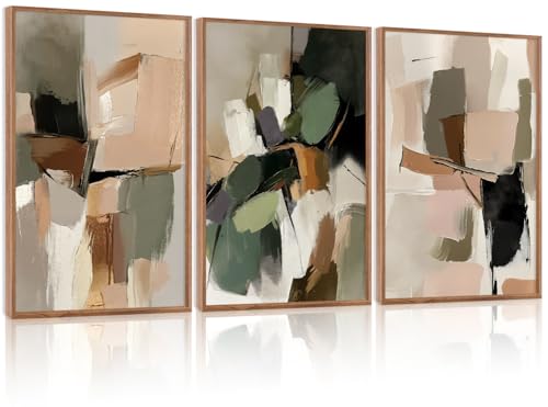 Abstract Modern Framed Canvas Wall Art - Neutral Mid Century Set 16x24