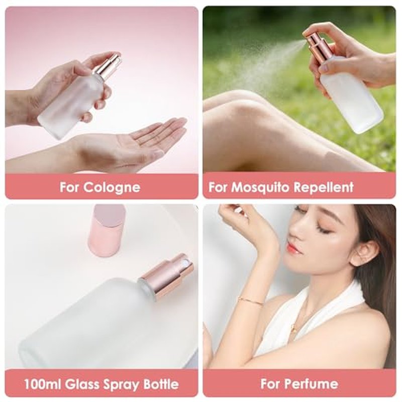 30 Pcs Glass Spray Bottle, 3.4 oz/100 ml Perfume Empty Bottles,Frosted Glass Spray Bottles, Clear Bottle with Rose Gold Fine Mist Sprayer,Refillable Container for Perfume Travel(Rose Gold)