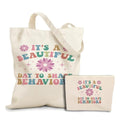 To Shape Behaviors 2pcs Cosmetic Bag Canvas Tote Bag for Women, Beach Grocery Canvas Tote, Behavior Therapist ABA Therapist Appreciation Gift for Friend Nurse Birthday Christmas Mental Health Gifts