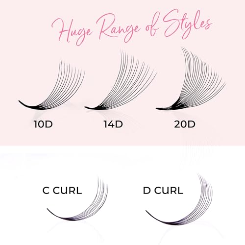 Premade Lash Fans 14D D Curl Volume Lashes 1000 Pack - Mixed 9-16mm