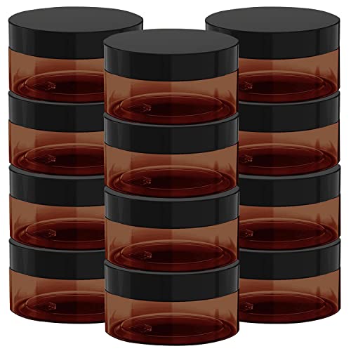 8 oz Plastic Cosmetic Jars with Lids - Pack of 12 Amber UV-Filtering Containers