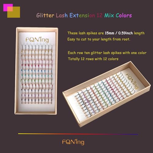 Glitter Lash Extensions Laser 12 Colors Individual Spikes Eyelash Extension Professional Supplies 15mm for Daily,Party, Festival Makeup (Mix-12 Colors)