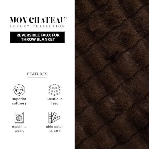 Mon Chateau 60x70 Chestnut Faux Fur Throw Blanket - Hearthside Reversible
