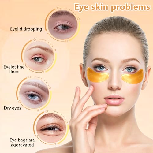 Jeffbaubl 50 Pairs 24K Gold Eye Mask,Under Eye Patches for Dark Circles and Puffiness,Eye Patches Gel Crystal Collagen Eye Mask,Anti Aging Eye Pads Used for Eye Bags Women and Men
