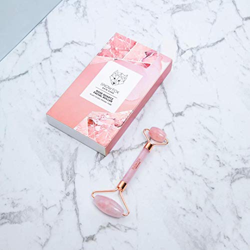 Snow Fox Skin Care Hand-Carved Rose Quartz Facial Roller ? Authentic Crystal Face Roller with Dual Ends, Noiseless Design & Real Quartz Handle ? Cooling, De-Puffing, Relaxing Self-Care Tool