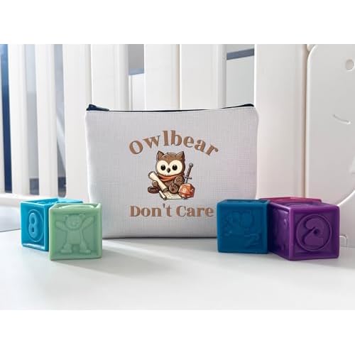 WCGXKO BG3 Gift for Game Owlbear Don't Care Zipper Pouch Makeup Bag (B-Owlbear), beige