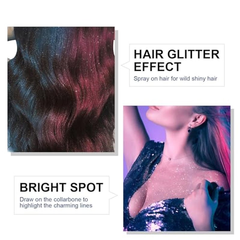 2 Pcs Body Glitter Spray, Perfect Body Shimmer Glitter Spray for Music Festival Stage Makeup and Festival Rave Hair and Face Glitter Highlighter Makeup.