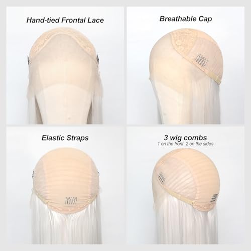 White Platinum Blonde Lace Front Wig for Women - Pre-Plucked, Heat Resistant Synthetic Fiber, 24 Inch