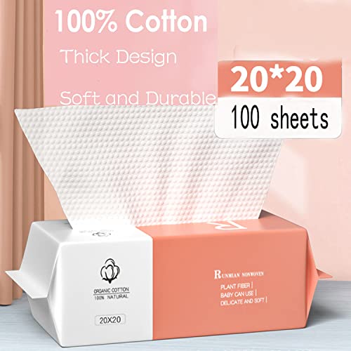 Cotton Facial Dry Wipes 100 Count, Deeply Cleansing Disposable Face Towel Cotton Tissue, Multi-Purpose for Skin Care, Facial Tissue for Cleansing, Skincare and Makeup Remover,Make-up Wipes