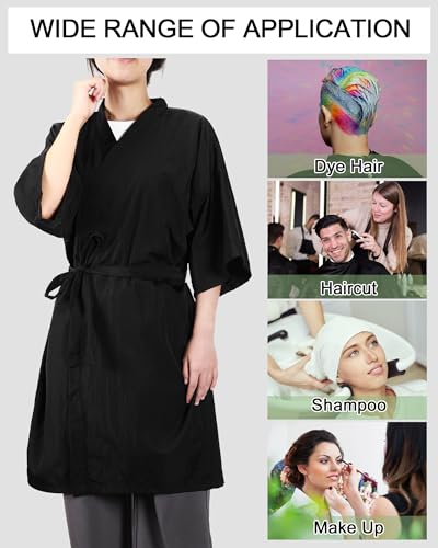 Salon Client Gown Robes Cape with Adjustable Tie - Black, Medium, 4 Pack