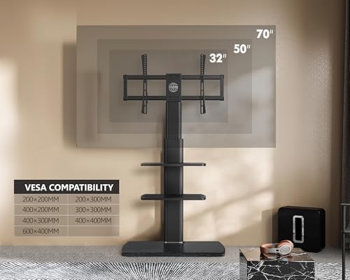 Black Floor TV Stand for 32-75 Inch TVs with Height Adjustment and Swivel - Basic Style