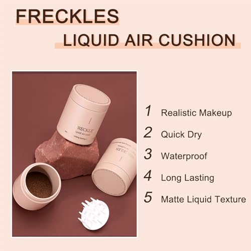 Erinde Upgrade Liquid Freckle Pen, Fake Freckles Stamp Air Cushion, Long Lasting Waterproof Quick Dry Lifelike Magic Freckles Stamp Marker for Natural Sunkissed Makeup, 01 Saddle Brown