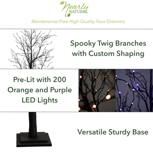 6ft Pre-Lit Halloween Black Twig Artificial Tree with Multicolor LED Lights
