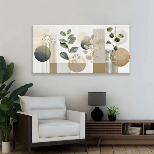 Green and White Boho Wall Art Canvas Set 24x48 Inches Mid Century Geometric