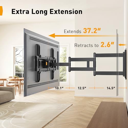 Perlegear Corner TV Wall Mount for 42-84 Inch TVs, Max 600x400mm, Long Arm, Full Motion