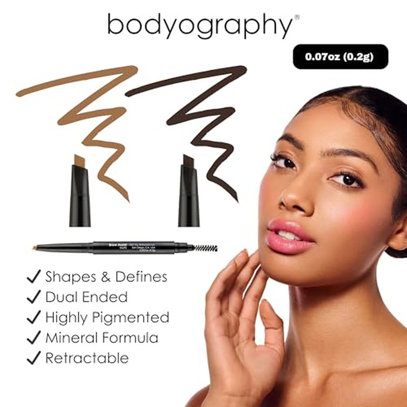 Bodyography Brow Assist ? Brown | Triangular Tip Eyebrow Pencil for Women with Built-In Spoolie | Defines, Fills & Shapes Brows | Mineral-Based Formula with Castor & Coconut Oil | Clean, Vegan
