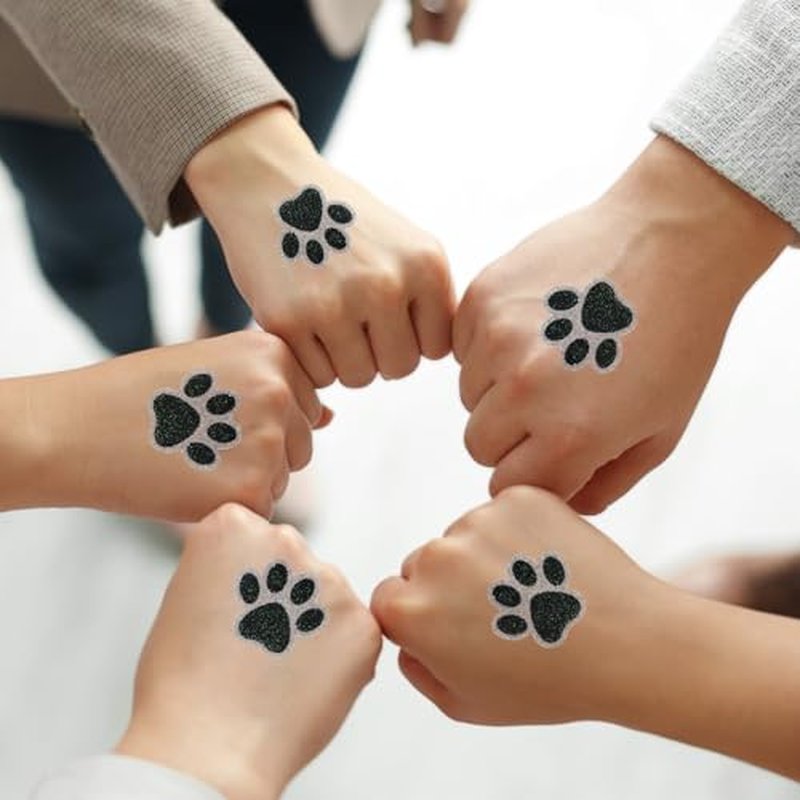 Blulu 25 Sheets 200 Pcs Glitter Paw Print Tattoos Temporary Glitter Dog Paw Print Face Tattoos Dog Stickers Removable for Cheer Patrol Women Face Body Arm House Party Supplies(Black)