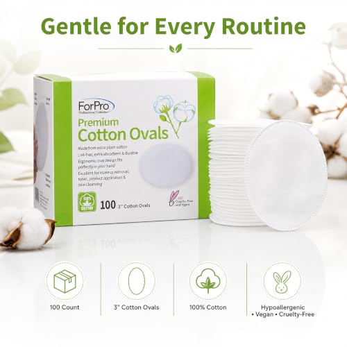 Premium 3-Inch Cotton Ovals 600 Count - Hypoallergenic & Plush Makeup Remover
