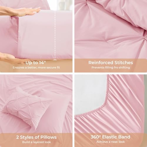 California King Comforter Set 7-Piece Bed in a Bag Pink Microfiber Bedding