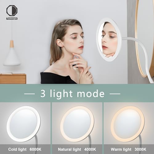 10X Magnifying Clip-On Makeup Mirror with Light - 6.5 Inch Travel Vanity with 360° Rotation