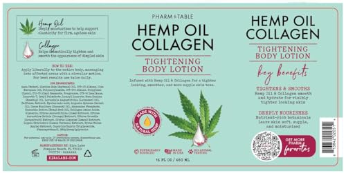 PHARM TO TABLE Hemp Oil Collagen Tightening Body Lotion 480ml – Nourishing, Anti-Cellulite Formula