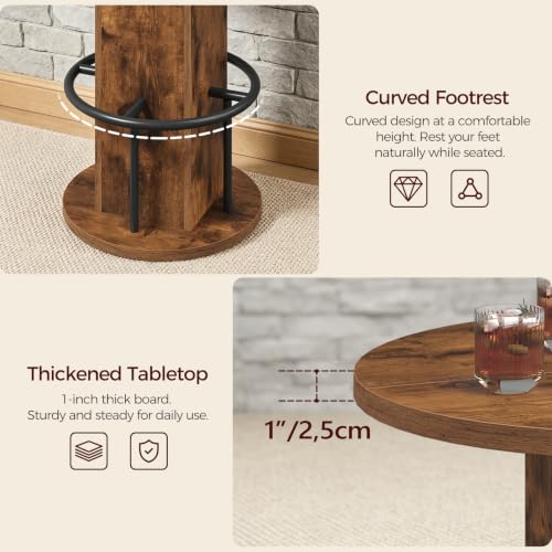 Rustic Brown Round Bar Table - 35.6" H Bistro Pub Table with Footrest
