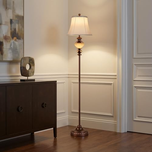 PARTPHONER Brown 65-Inch Vintage Floor Lamp with Nightlight & Fabric Shade