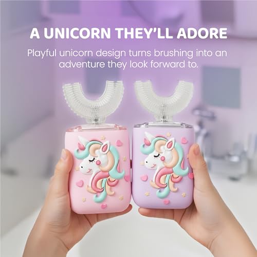Kids U-Shaped Electric Toothbrush - Unicorn Purple, 5 Heads & Modes