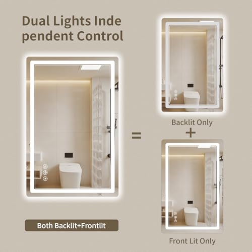 24x32 Inch LED Bathroom Mirror with Lights, Anti-Fog, Dimmable, Wall Mount, Horizontal/Vertical - Variation of THIS listing