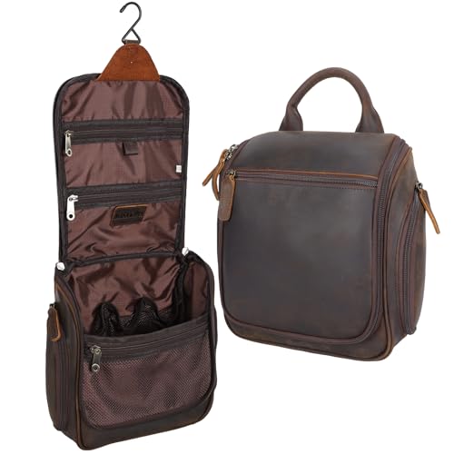 Masa Kawa Brown Leather Travel Hanging Toiletry Bag for Men – Large