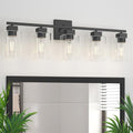 Espird Black 5-Light Bathroom Vanity Light with Square Glass Shades - 31 Inch Matte Black Fixture Over Mirror for Bathroom & Living Room - UL Certified