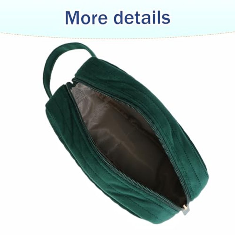 Makeup Bag Travel Cosmetic Bag for Women,Zipper Make Up Pouch with Handle Velvet Soft Toiletry Organizer Storage Bag Cosmetic Travel Cloth Bag(Green)