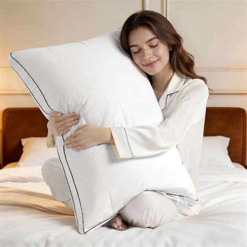LIANLAM White-Ivory 3-Layer Adjustable Queen Down Pillow with Cooling Fabric, Pack of 1