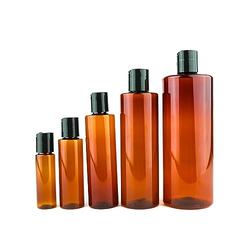 Plastic Amber Bottles (Pack of 12) - 16oz Amber Plastic Bottle with Screw Caps; Used as Reusable Shampoo, Lotion, Travel, Body Wash Container