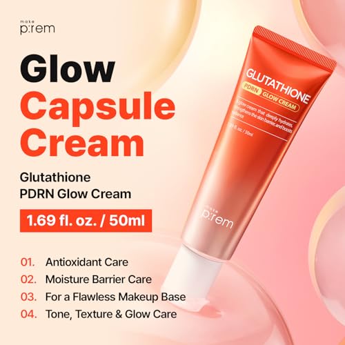 MAKE P:REM Glutathione PDRN Glow Cream, Antioxidant Moisturizer with PDRN Capsules for Radiant and Nourished Skin, All Skin Types, Korean Skin Care, 1.69 fl oz, 50ml
