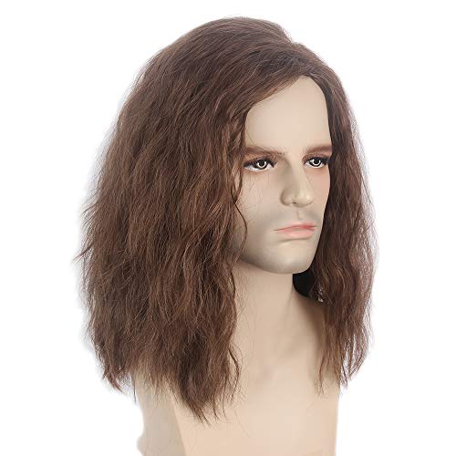Men's Brown Curly Wave Layered Synthetic Wig with Cap for Cosplay and Daily Wear