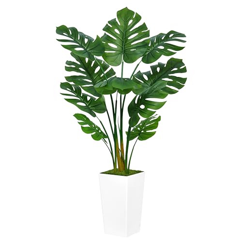 ASTIDY White 5ft Artificial Monstera Deliciosa Plant in Tall White Planter – Real-Look Faux Indoor Tree