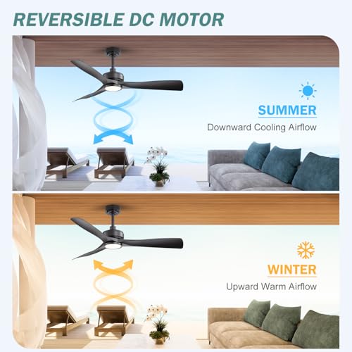 Breezary 52 Inch Outdoor Weatherproof Ceiling Fan with Light and Remote