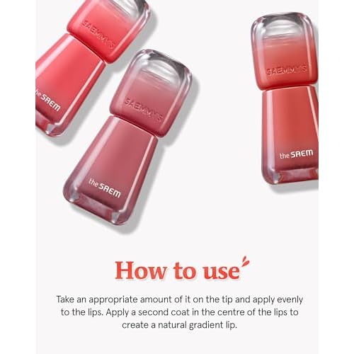 THESAEM Saemmy's Ade Shot Tint 2-Pack Set 0.2 fl.oz. - 02 Peach Oolong & 05 Rose Hibiscus - Korean Lip Tint Bundle Water Gel Stain - Plump Glowy Finish Buildable Radiant Gloss Duo