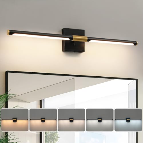 Black and Gold 32-Inch Dimmable LED Vanity Light Bar with 360° Rotatable Tube