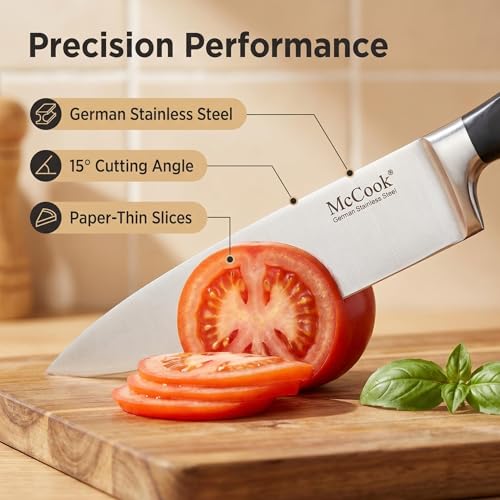 McCook 15-Piece Kitchen Knife Set with Built-In Sharpener - Black/Walnut