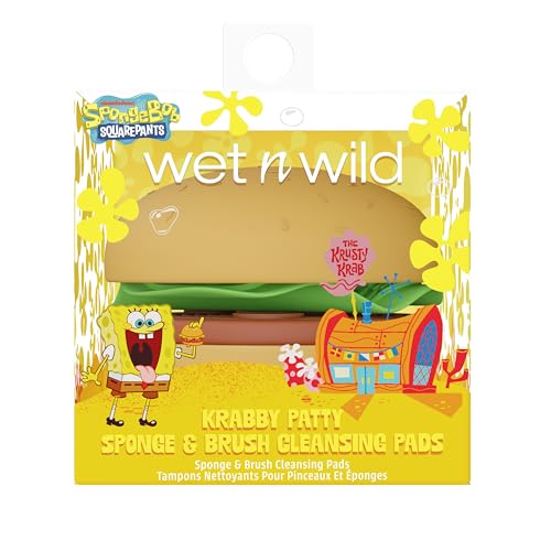 wet n wild SpongeBob Sponge & Brush Cleansing Pads, Flexible Silicone Cleaning Surface, Deep-Cleans All Brush Sizes ? Krabby Patty